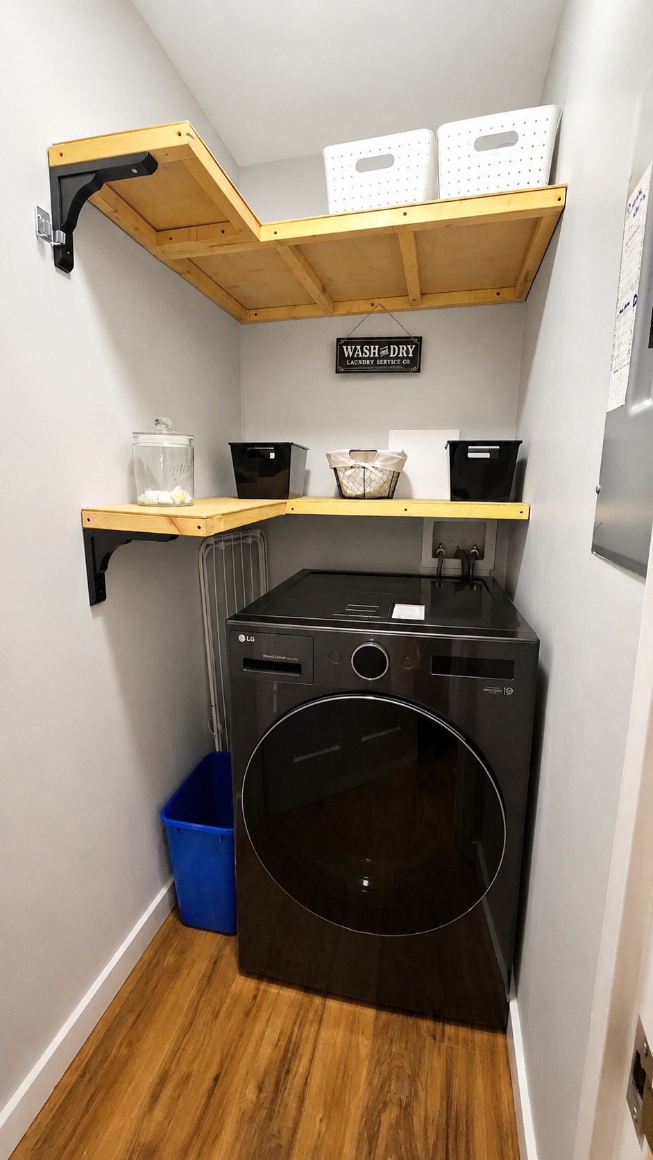 Laundry room after custom shelving